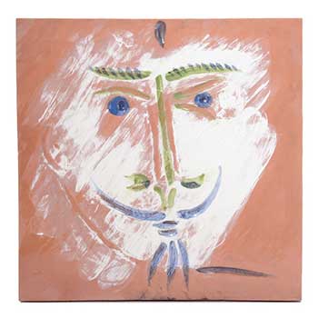 PABLO PICASSO (Spanish 1881 - 1973) "Visage a la barbiche" (face with goatee) Varnished terracotta tile