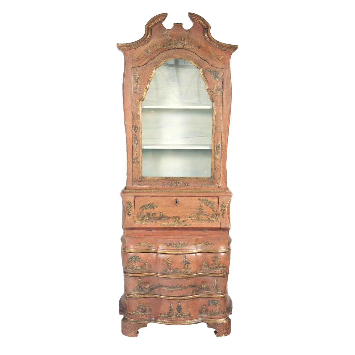Chinoiserie Bombe Secretary Desk.