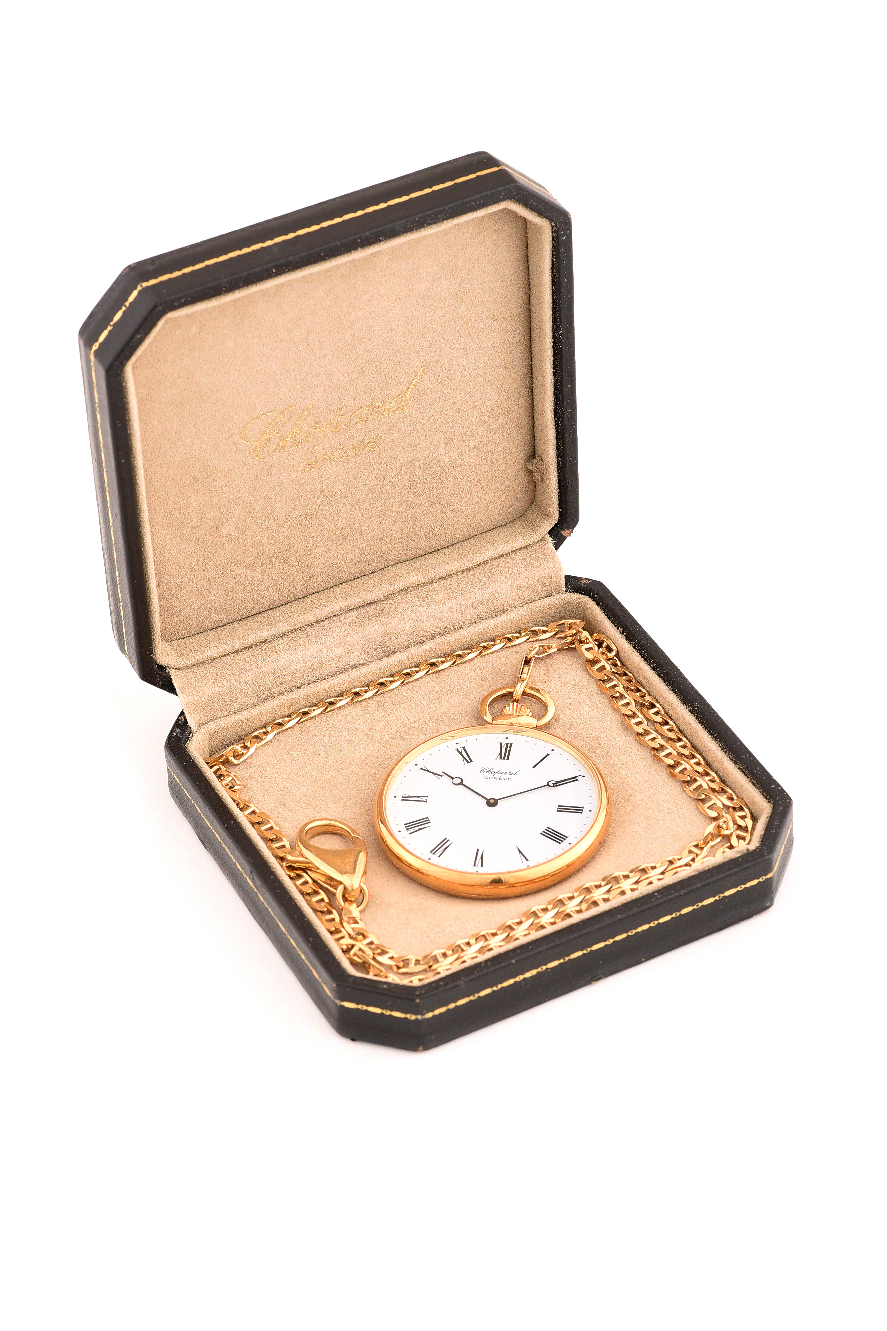 Chopard Open Faced Pocket Watch with Gold Chain