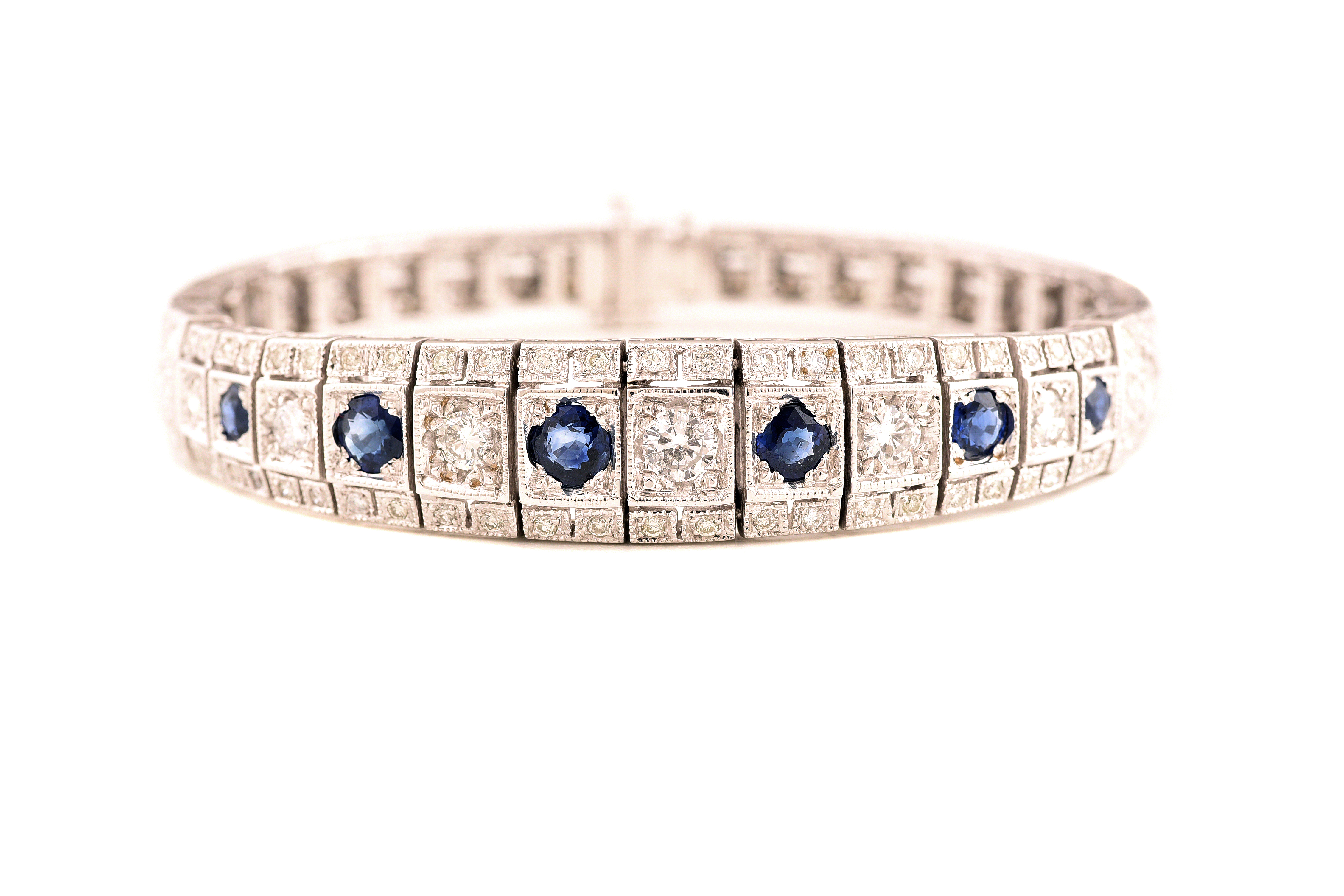 Sapphire, Diamond, 18k White Gold Bracelet.
