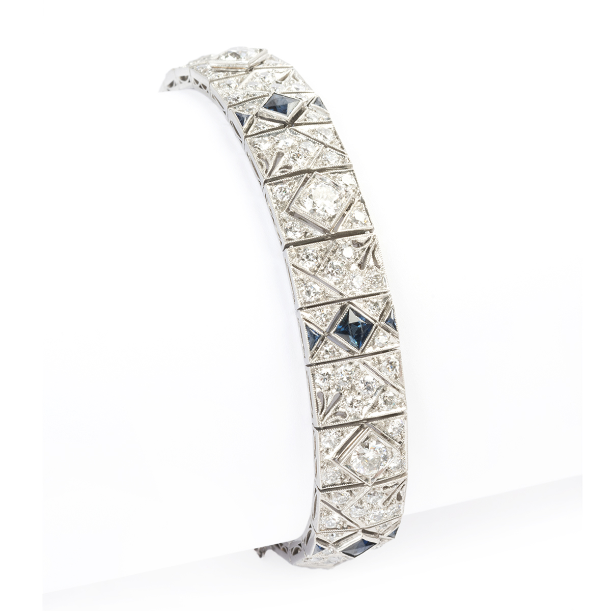 Art Deco Diamond, Synthetic Sapphire, Platinum Bracelet.
