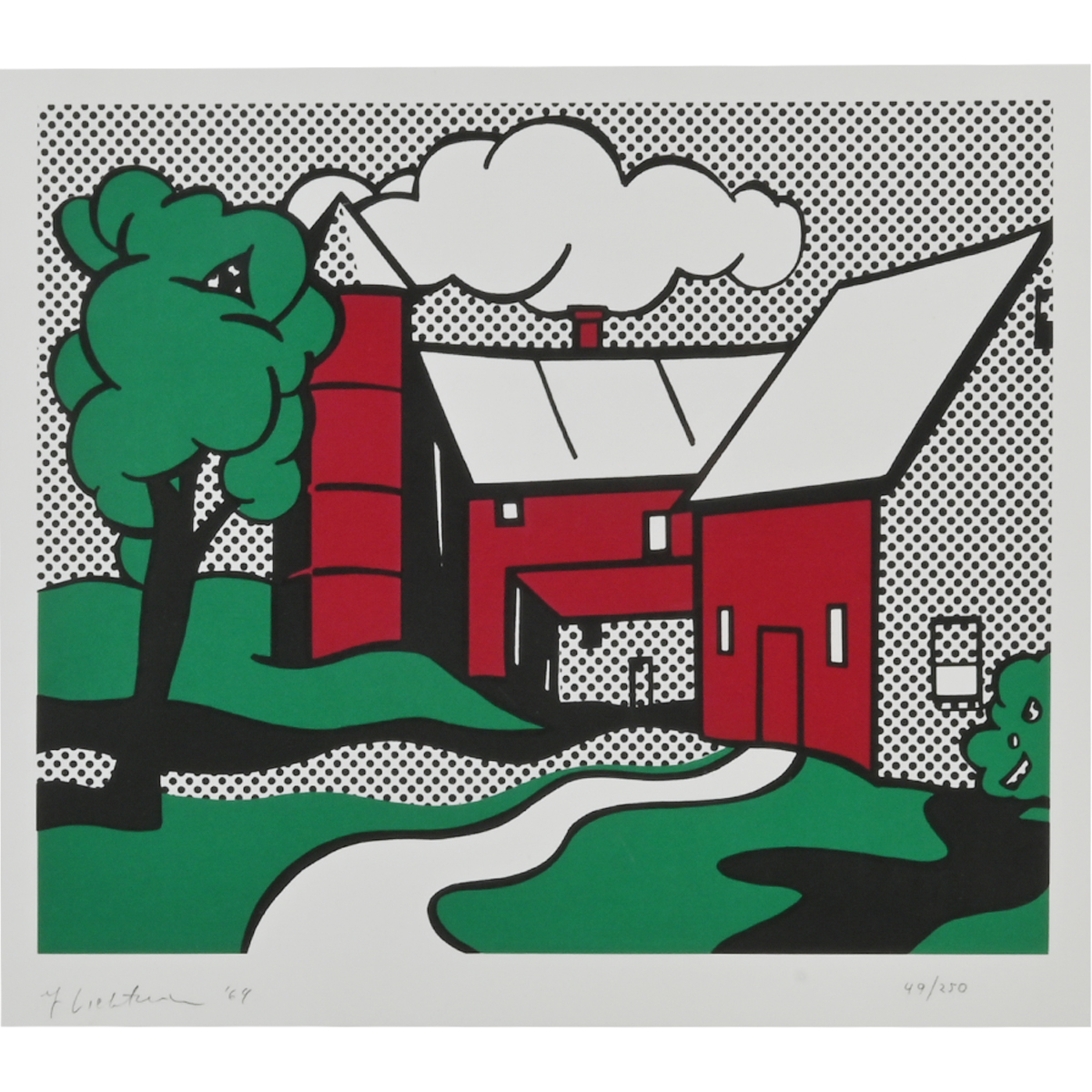 ROY LICHTENSTEIN     (American 1923-1997) "Red Barn" 1969, screenprint in colors.