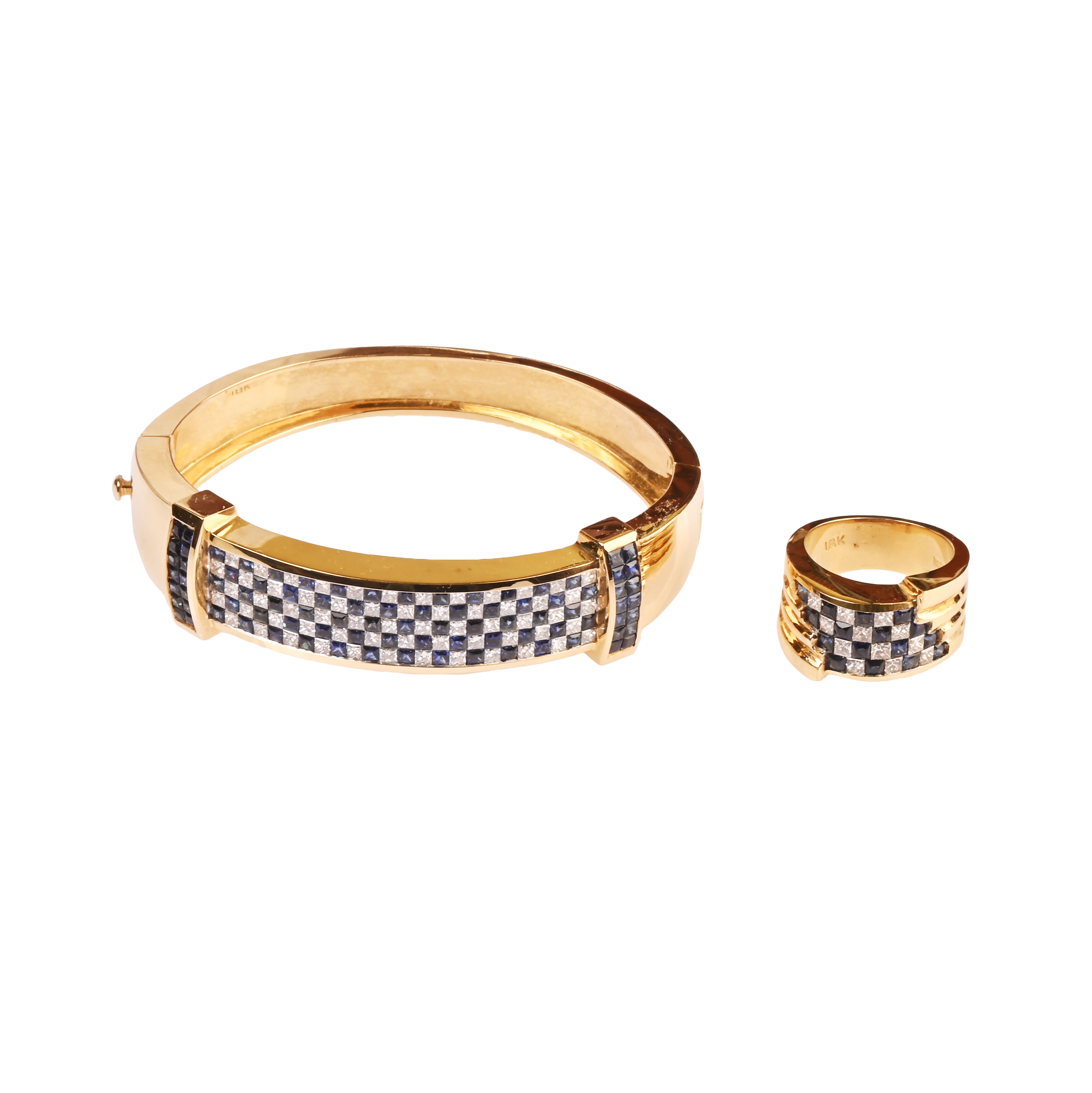 Sapphire, Diamond, 18k Yellow Gold Jewelry Suite.