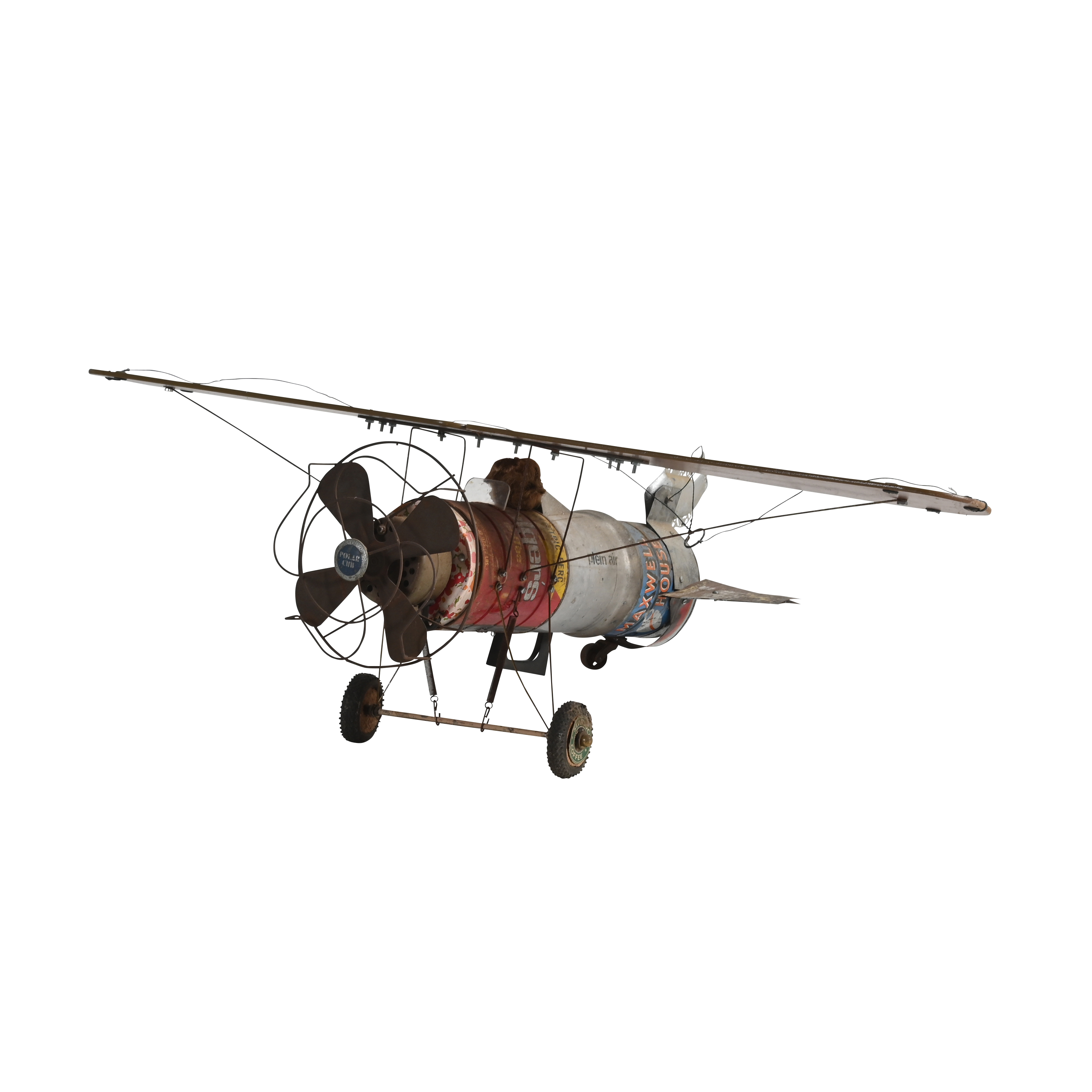 Folk Art Airplane Fashioned From Coffee Cans, etc.